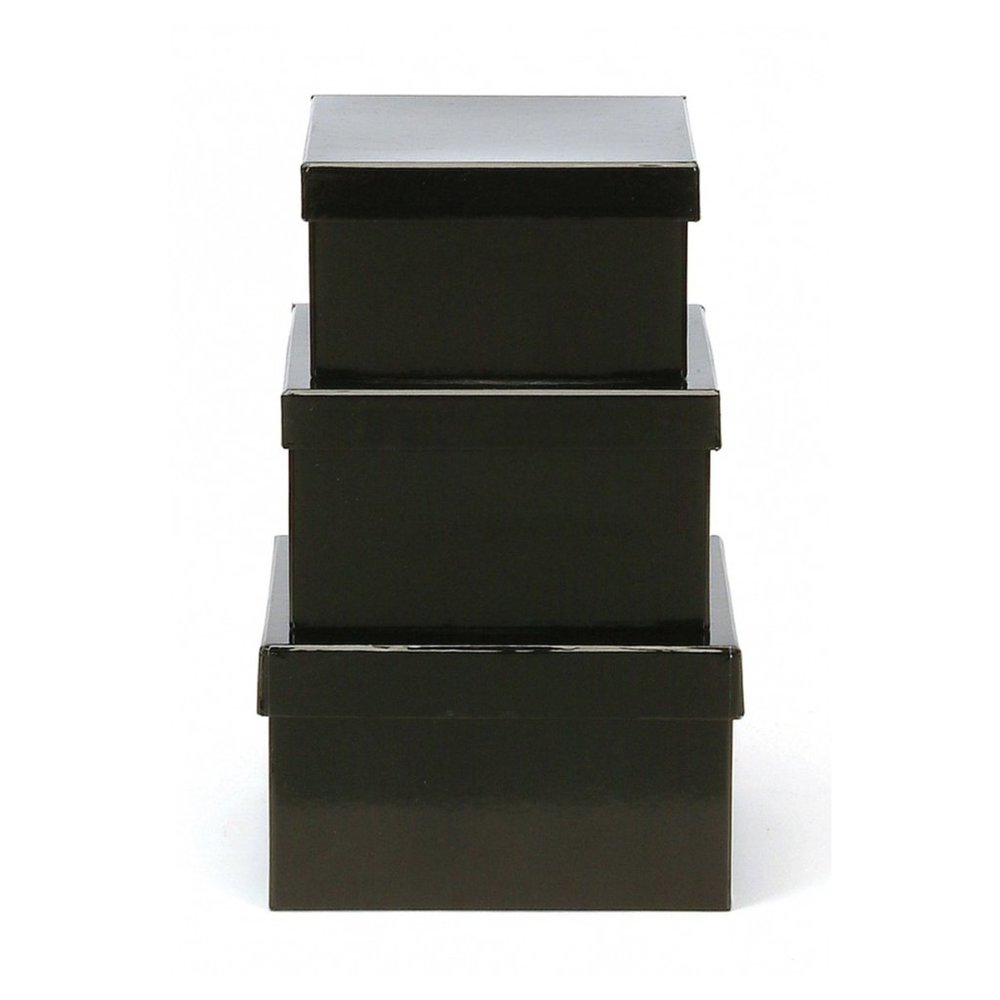 Square Boxes, Shiny Black - Sets of 3